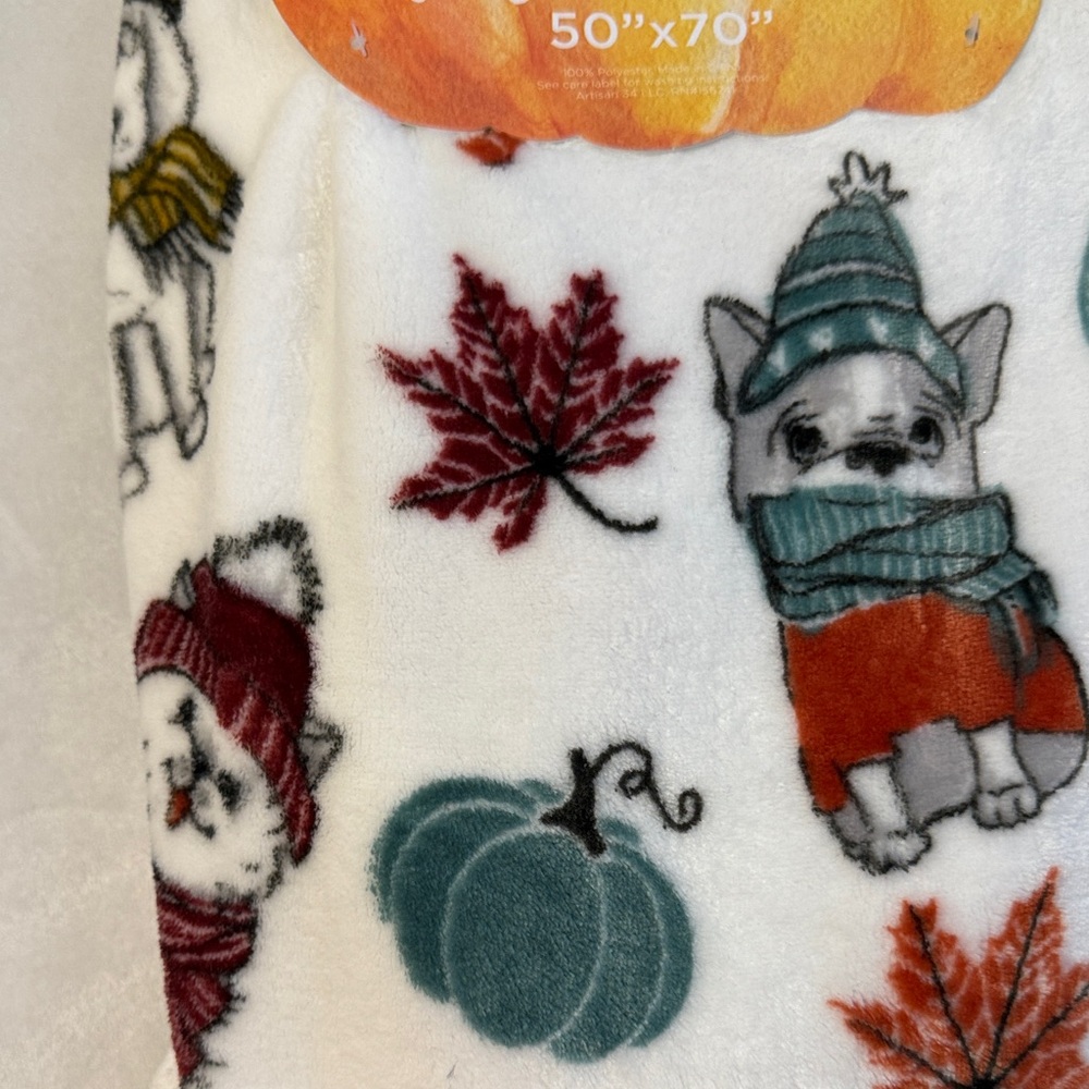 Cozy Autumn Dog and Snowman Blanket